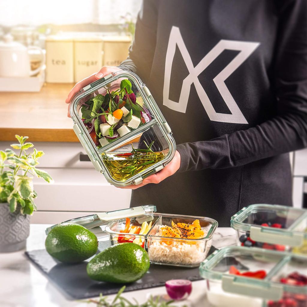 KADAX glass food container with 2 compartments and lid, 1 litre, 4 pieces