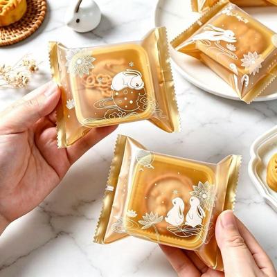 100 Pcs Mid Autumn Festival Mooncake Packaging Bags Cute Rabbit Prints Sealable For Home Baking Holiday Gift Wrapping