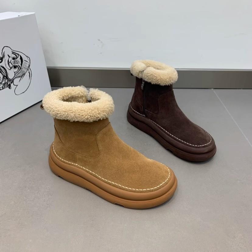

Версия из мягкой кожи~ Меховые зимние женские ботинки на толстой подошве, бархатные полусапожки 2025 года, новые теплые хлопковые туфли 40 темно-коричневого
