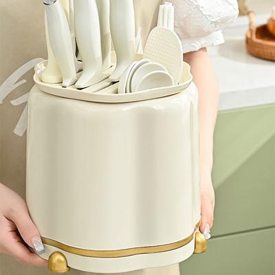 Knife Holder Rotatable Cutlery Storage Cylinder Multifunctional Tableware Storage Knife Fork Storage Rack With Drain Function