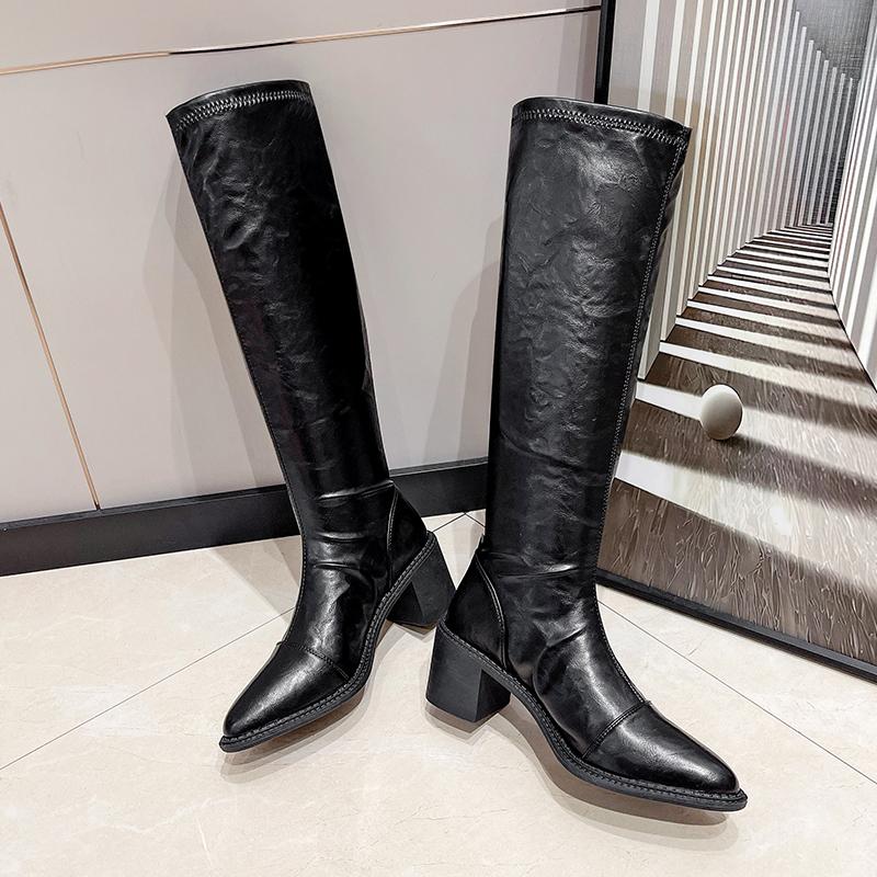 Fashion High-heeled French Long-tube Knight Boots for Women 2025 New Autumn and Winter Temperament Pointed Toe Retro Boots