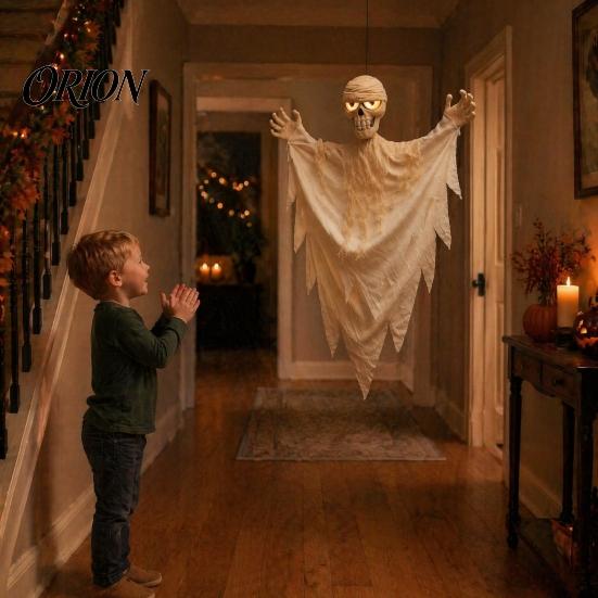 Scary Hanging Skeleton for Yard Halloween Mummy Decoration with Sounds, 31.5 Inch Voice Activated Glowing Eyes Horror Party Decor Skull Haunted House