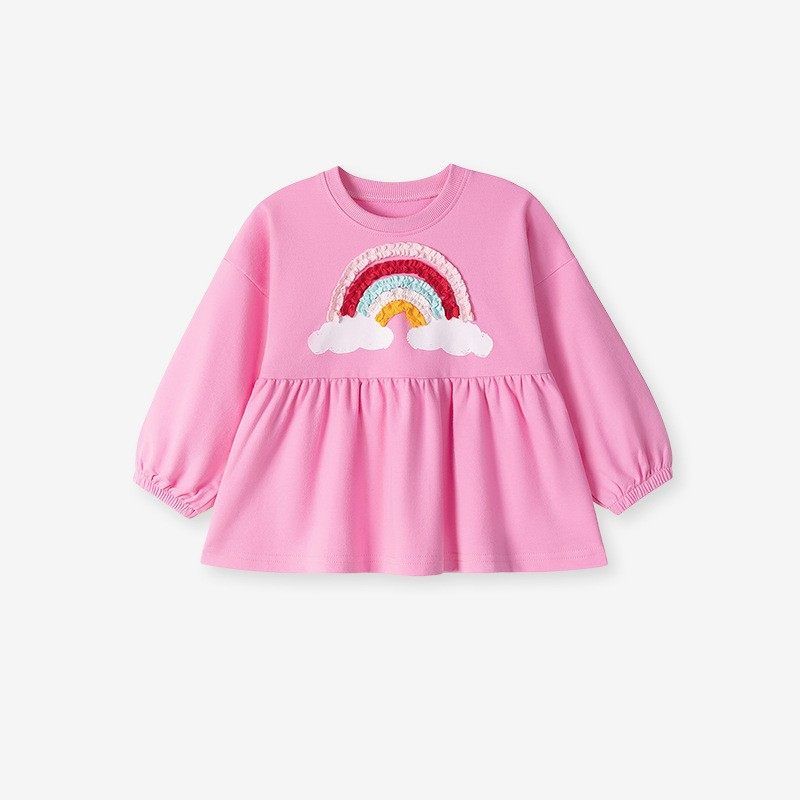 Girls' Sweet Rainbow Long-Sleeve Pullover Sweatshirt and Leggings Two-Piece Set, Baby Pure Cotton T-Shirt Autumn Outfit Trendy 3