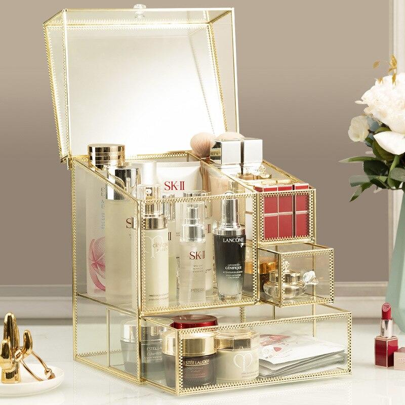 Golden Glass Containers for Storing Makeup