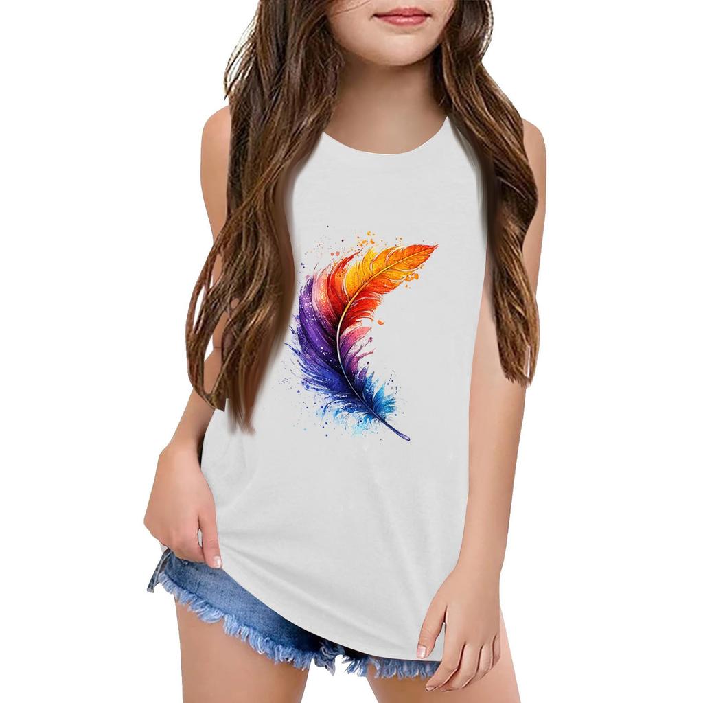 Girls Kids Summer Crewneck Sleeveless Shirts Tank Tops