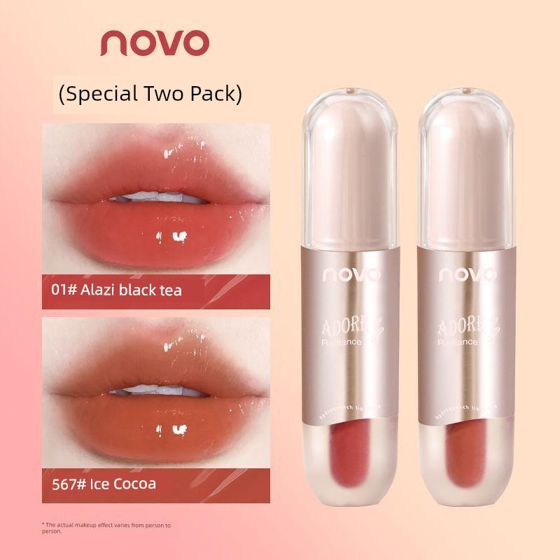 Novo Plain Light Makeup White Lip Lacquer Naked Women Color Series Water Light Mirror Lipstick Glass Lip Gloss Does Not Fade No Stain on Cup