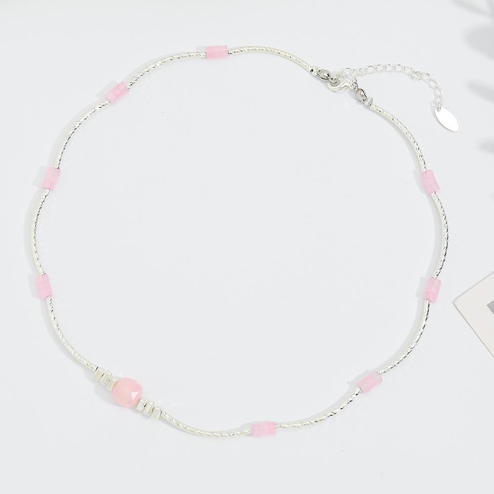 GEMCHIC Women s Pink Natural Stone Necklace Irregular Minimalist Fashion Choker for Vacation and Daily Wear