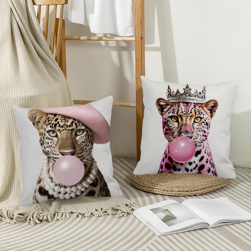 Trendy Pink Retro Leopard Girl Pillow Case Sofa Living Room Bedroom Headboard Backrest Square Cushion Nap Time