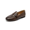 Soft Leather Pleated Metal Double Ring Buckle Loafers