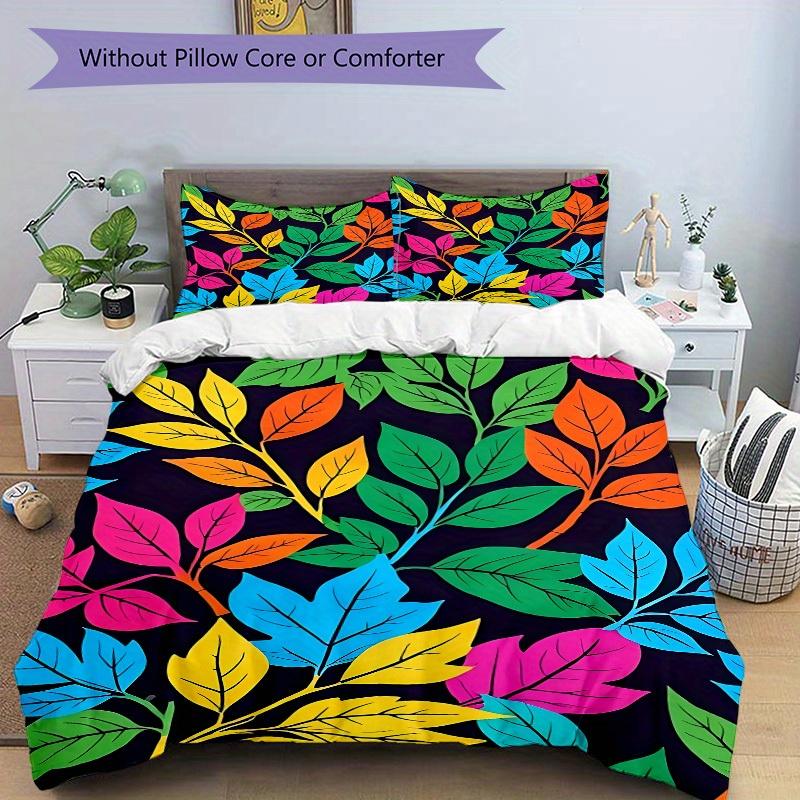 3Pcs Colorful Leaves Pattern Printed Bedding Set, Breathable And Soft,(Includes 1 Duvet Cover And 2 Pillowcases, Quilt Not Included) yy250815203