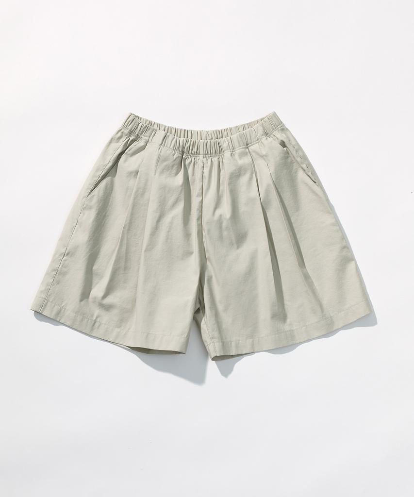 SHINE ON YOU Cotton Blend Double-Pleated Elastic Shorts _ Soft Stone