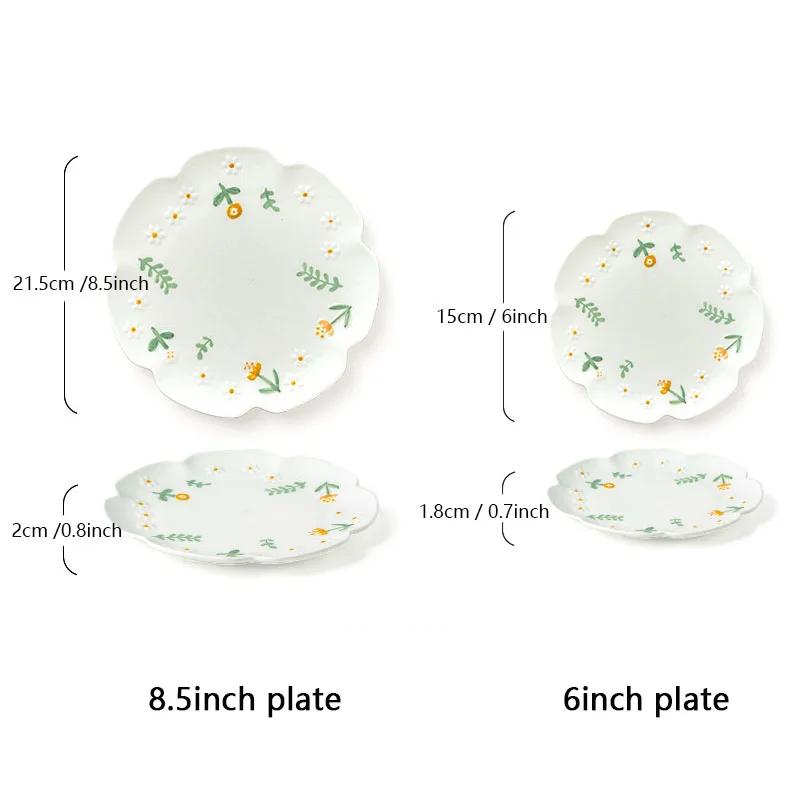 6/8.5inch Flower Ceramic Dinner Plate Kitchen Relief Frosted Plate For Pasta, Bread, Dessert Restaurant Tableware Service Dish