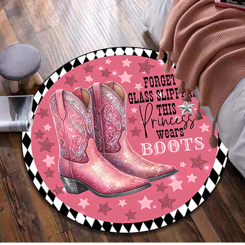 1Pc Cowgirl Boots Hat Circular Print Rug - home decoration Carpet For Living Room Bedroom Flooring Computer Chair Area Rug
