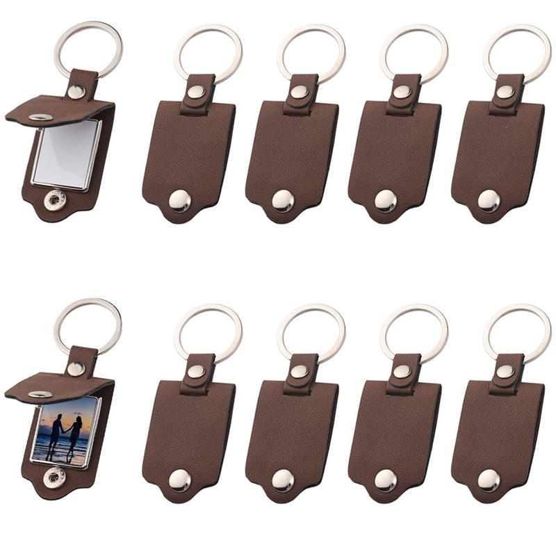 Heat Transfer-Press Key Ring For Sublimation Keychain Blanks 10 Pcs Bulk, PU Leather Key Chains For DIY Photo& Text