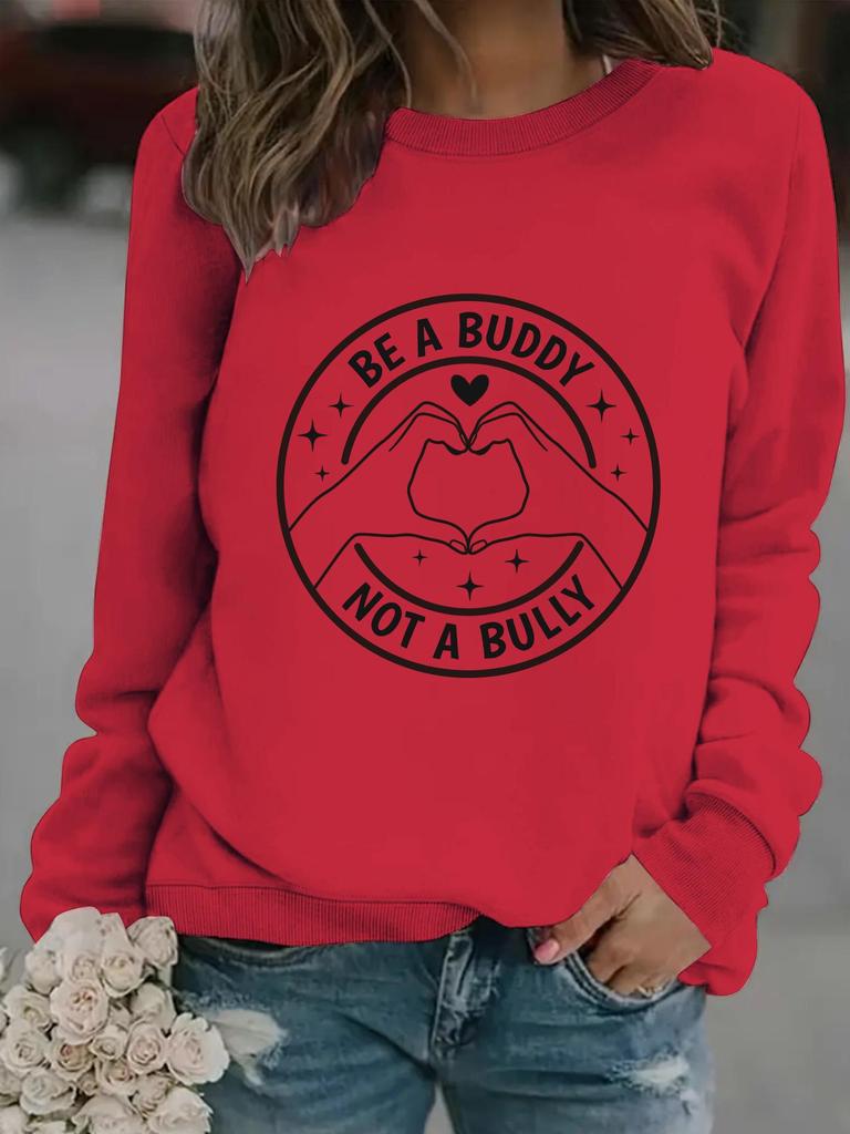 Autumn/Winter Women's Casual Long Sleeve BEABUDDY Print Pullover Sweatshirt Hoodie