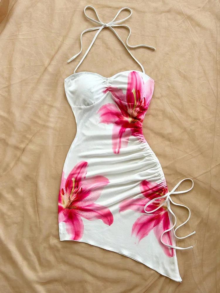 

Платья phumee С открытой спиной, с халтер-вырезом, с цветочным принтом, с завязками на спине AE018 L белый