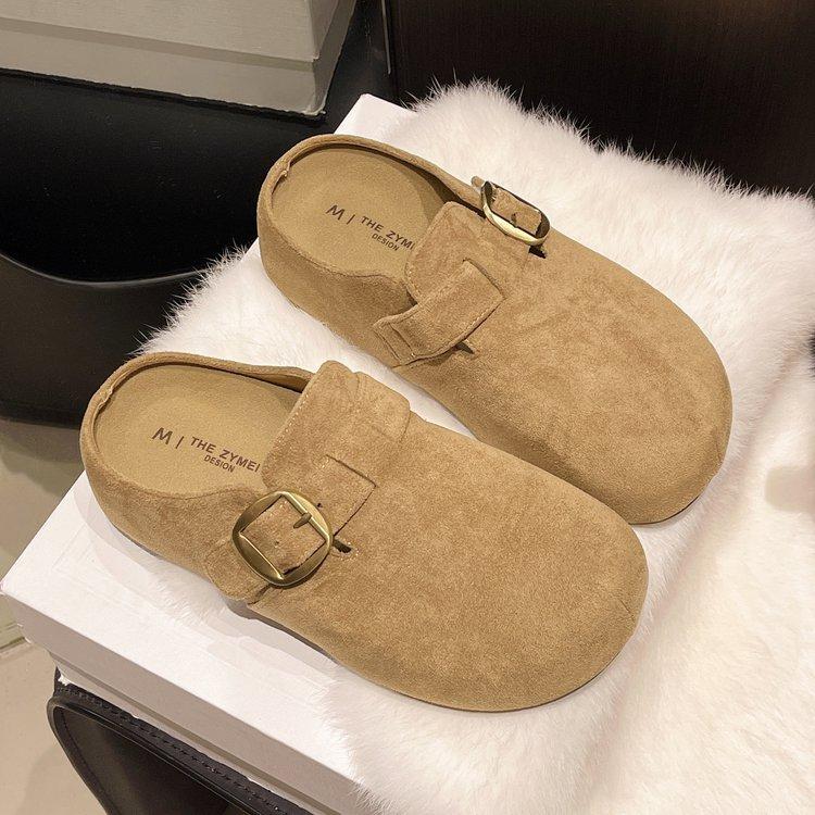 Thick-bottomed Boken bag head slippers women's 2025 autumn and winter new round head one-pedal lazy leisure thick-bottomed Boken half-drag