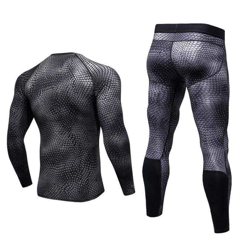 Mens Quick-Dry Compression Gym Set Long Sleeve Top Full-Length Pants Fitness Running Training
