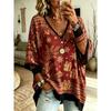 Plus Size Women's Simple Bohemian Pattern Print V-neck Top Three-quarter Sleeves Loose Plus Size Casual Daily T-shirt