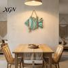 Housewarming Coastal Gifts Fish Handmade Wall Decor, Rustic Hanging Ornament with Sea Glass Nautical Ornaments Jute Rope, Bohemian Beach Style Art for