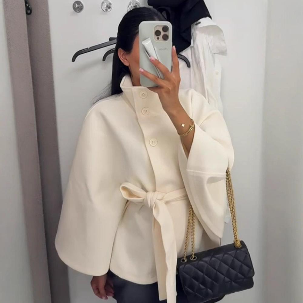 Slimming Lace Up Solid Color Jacket Women European Style