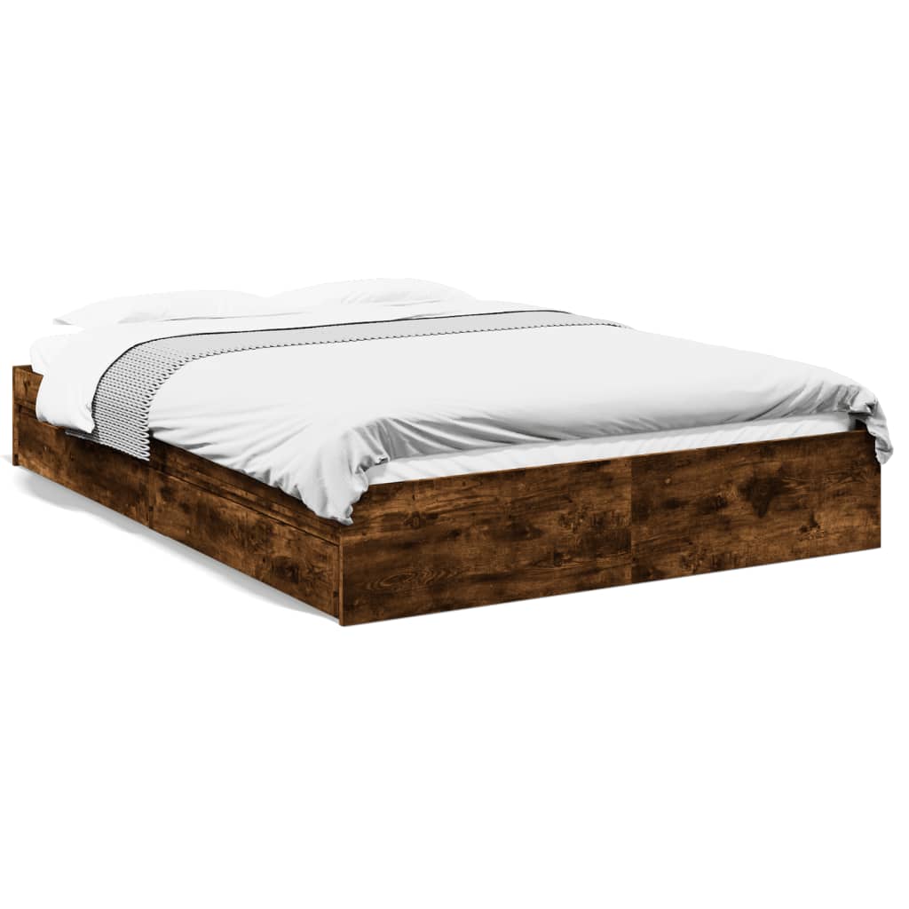Bed Frame with Drawers Smoked Oak 160x200cm Engineered Wood