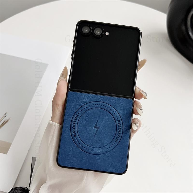 Skin Feel Leather Phone Case For Samsung Galaxy Z Flip7 5G Wireless Charging For Magsafe Magnetic Cover For Samsung Z Flip 7 5G