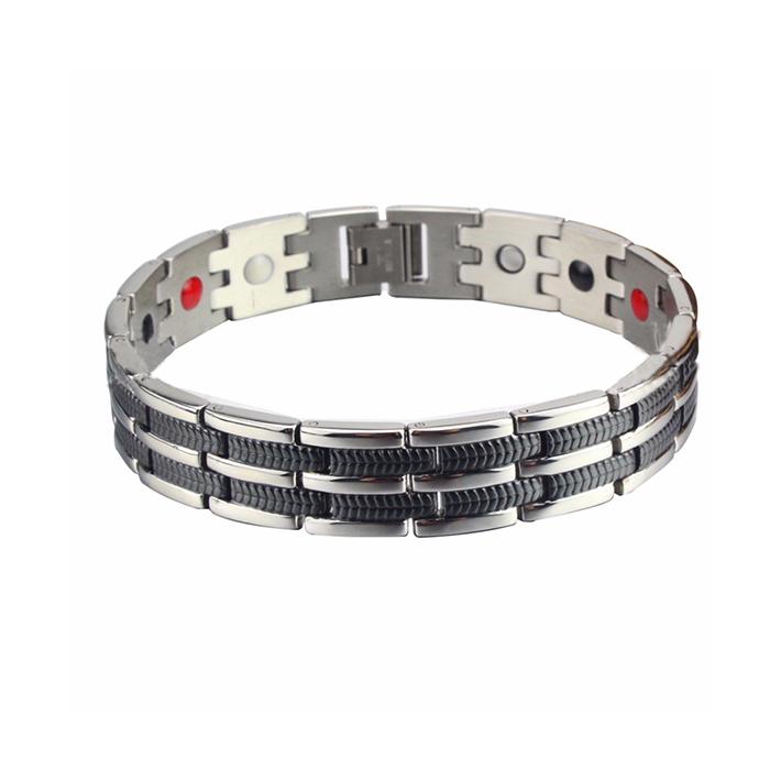 Vinterly Mens Chain Link Bracelet Wheat Black Stainless Steel Health Energy Germanium Magnetic Bracelets Bangles for Men Jewelry
