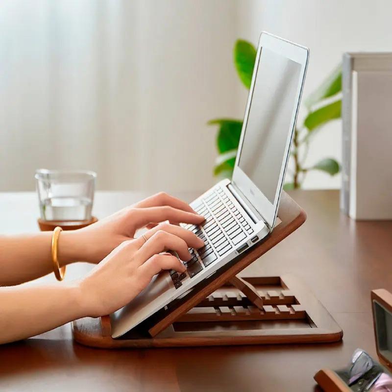 1pcs Wooden Adjustable Laptop Stand Multi-Purpose Home Office Desktop Reading Shelf Ergonomic Laptop Riser for Desk Organization