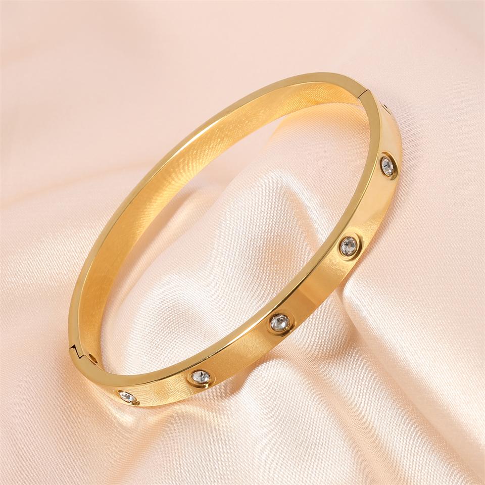 ZAKOL Bracciali Rigidi Geometrici Classici in Acciaio Inossidabile con Zirconi Squisito Colore Oro Regalo di Compleanno Zirconi per Donne