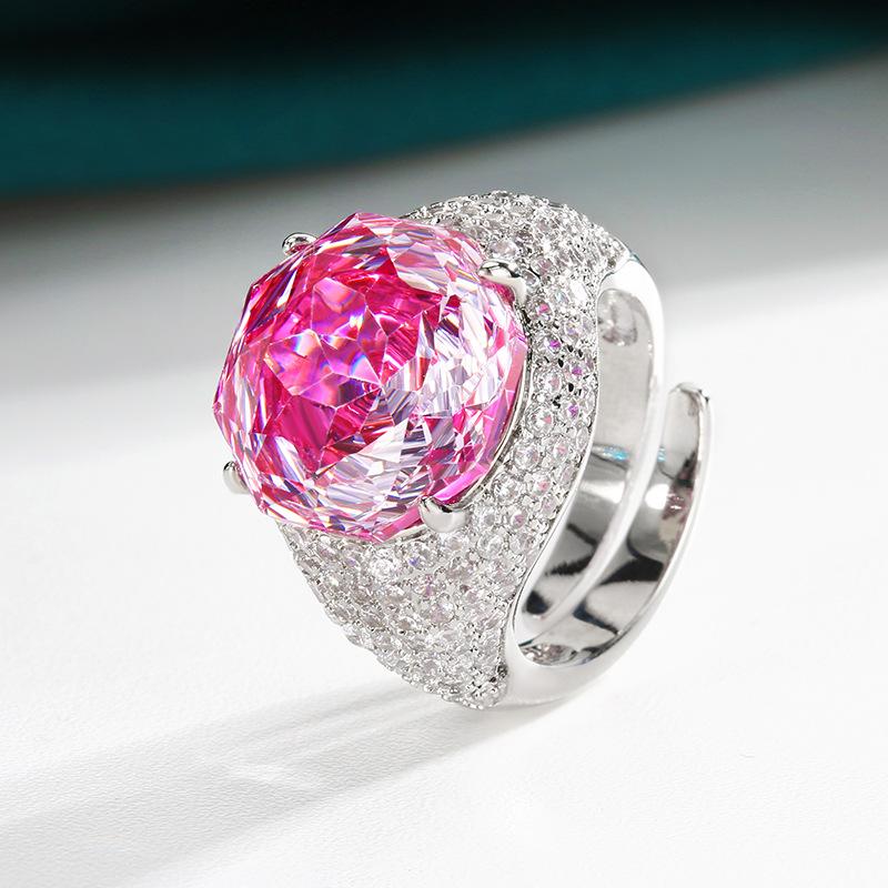 

Jewelry Copper Bottom Gold-Plated Simulation Rose Cut Color Treasure Temperament Retro Ring Main Stone 14Mm