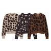 European & American Women's Round Neck Animal Print Faux Fur Knitted Cardigan Coat - Winter Collection