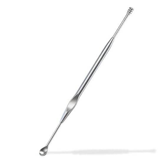 Ear pick stainless steel spiral thoroughly removes cool comfortable durable cleaner effectively easy-to-hold ergonomic design sturdy finish convenient