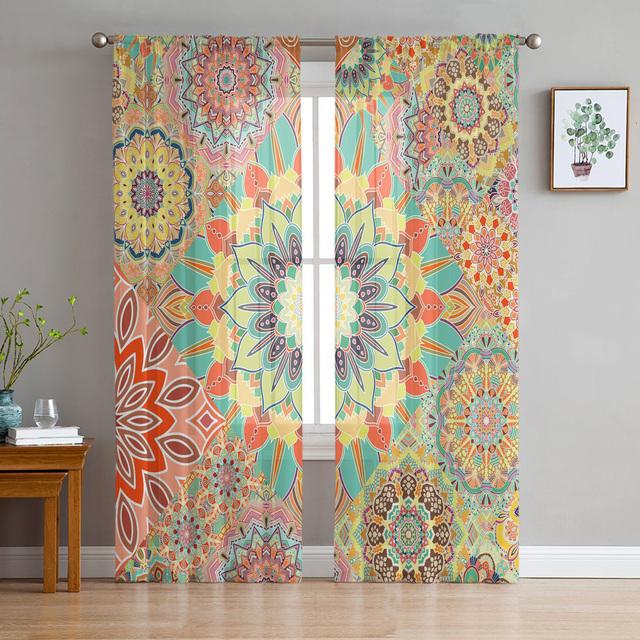 Bohemian Mandala Sheer Voile Vorhänge für Wohnzimmer Schlafzimmer Exotischer Stil Fenster Tüll Vorhänge Transparenter Chiffon Vorhang