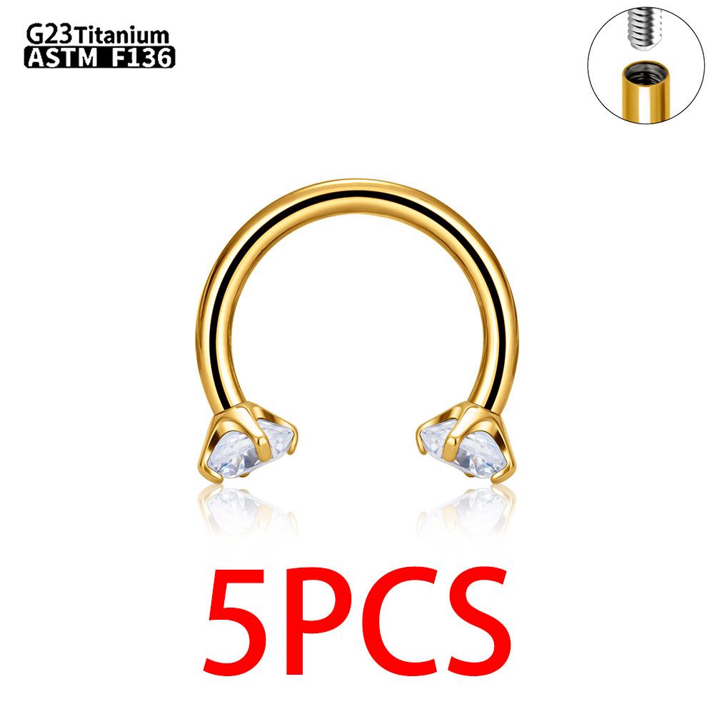 1/5/50Pcs G23 Titanium ASTM-F136 Piercings Nose Ring Internal Thread C Rod Zircon Body Jewelry For Women