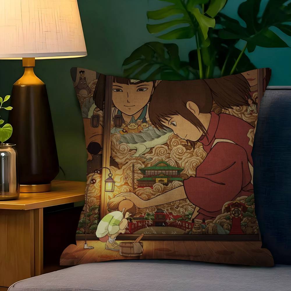 Spirited Away Anime Poster Maple Design Cushion Cover Happy Autumn Harvest Decor Holiday Decorati Pillow Cover