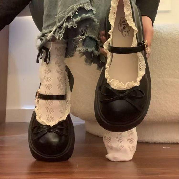 French round head JK platform lace small leather shoes women's skirt Mary Jane single shoes women's spring new