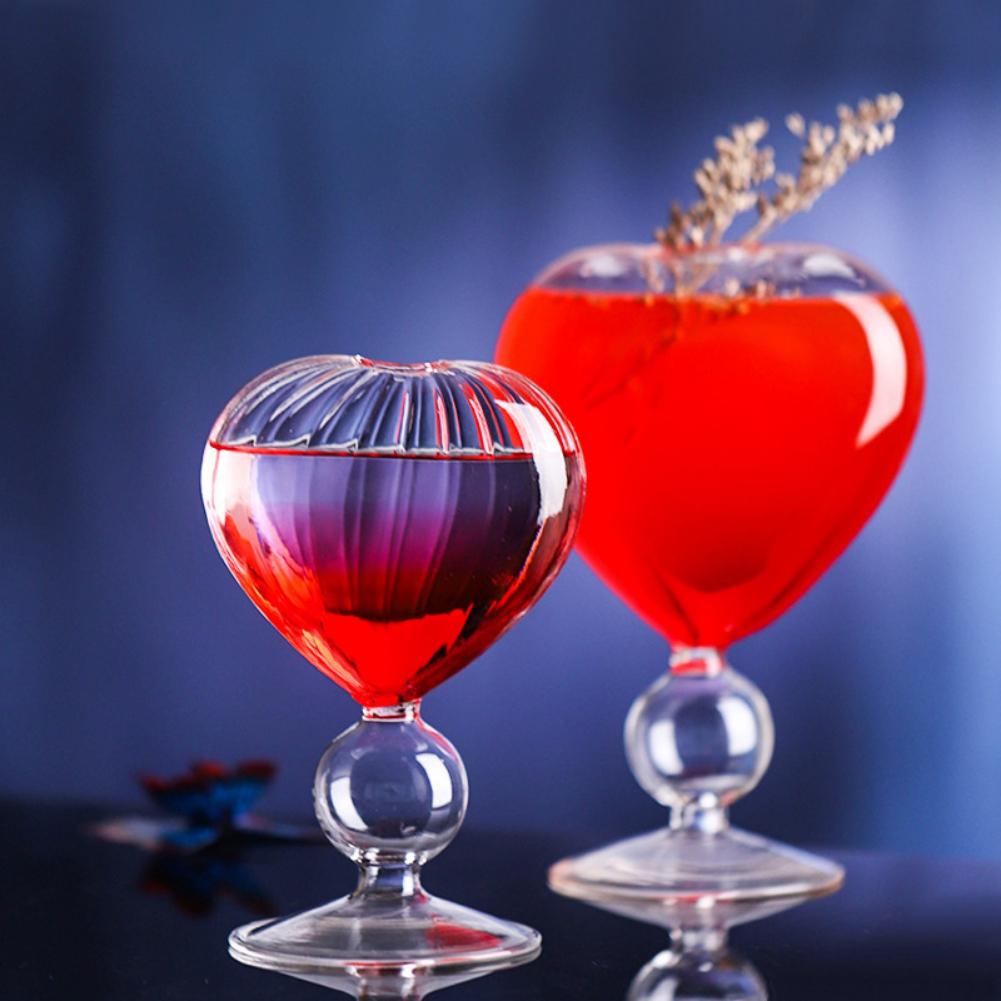 Heart Shaped Cocktail Glass 310ML Wine Glass Clear Stripe Drinking Wine Glass Martini Cocktail Glasses Goblet Cup for Wedding