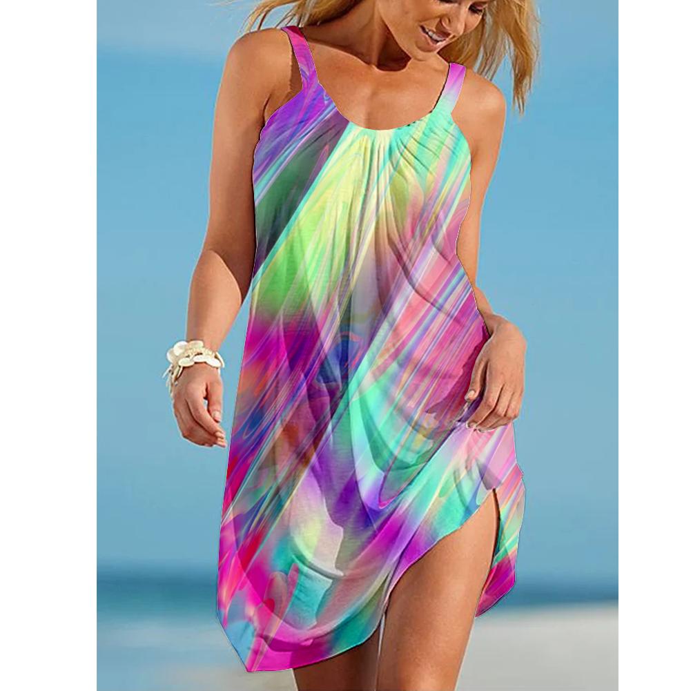 

Новая женская летняя юбка-камисоль с 3D-принтованным рисунком, пляжная мини-юбка без рукавов с изображением кокоса, сексуальная и свободная летом XL