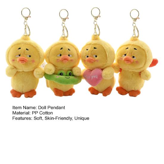 Worried Duck Plush Keychain Cute Stuffed Animal with Random Accessory Soft Bag Charm & Car Decoration Gift for Kids Adults