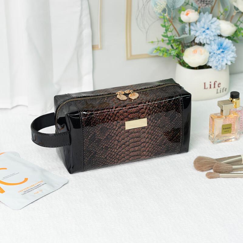 OEING Octagonal Crocodile & Snake Pattern Cosmetic Bag