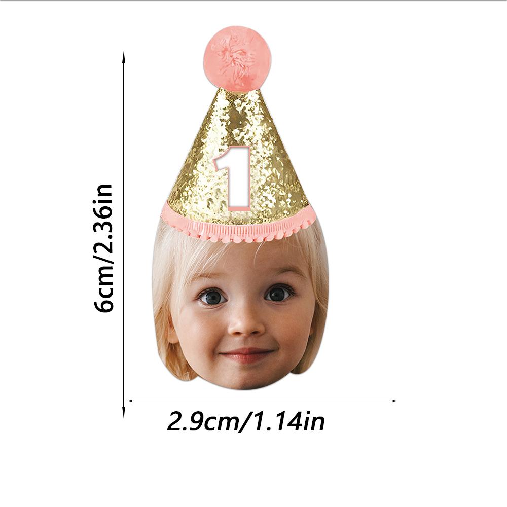 

Custom Birthday party Face Photo Birthday Hat Banner Cupcake Toppers Stickers Straws for kids 1st Birthday party decorations