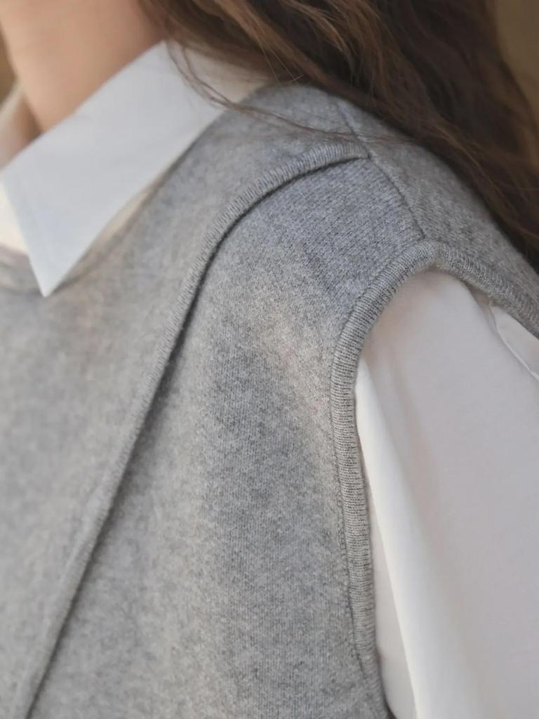 Louvre Autumn Korean Style Irregular Slit Vest for Women - Slim Layered Loose Fit Top