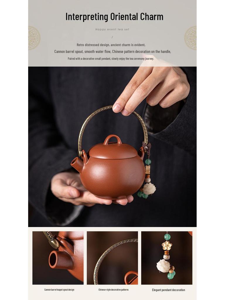 Original Purple Clay Anti-Scald Kung Fu Teapot with Handle - Chinese Style Ceramic Teapot in Gift Box