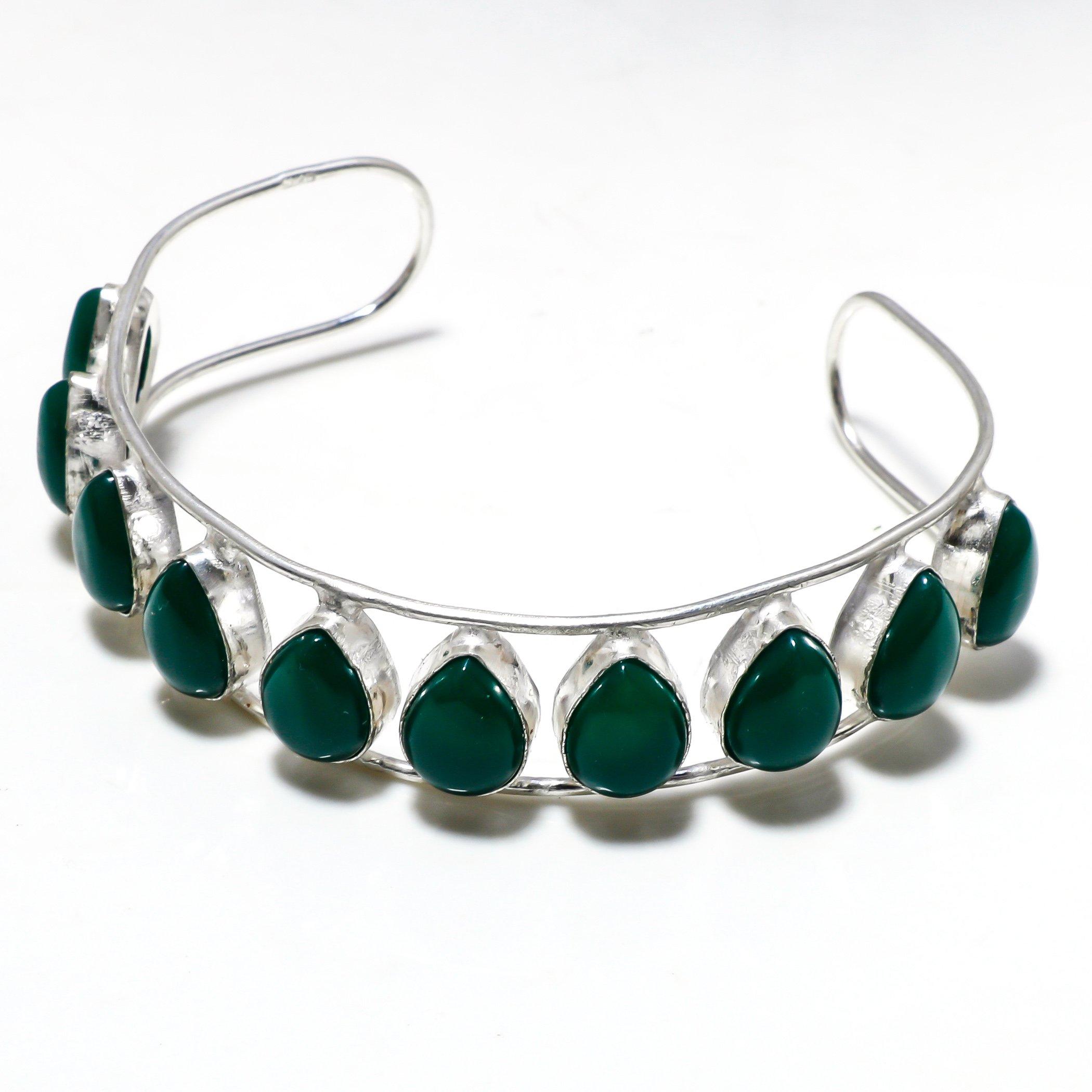 

Натуральный зеленый оникс драгоценный камень ручной работы браслет-манжета ювелирное изделие размер регулируемый Adjustable зелёный