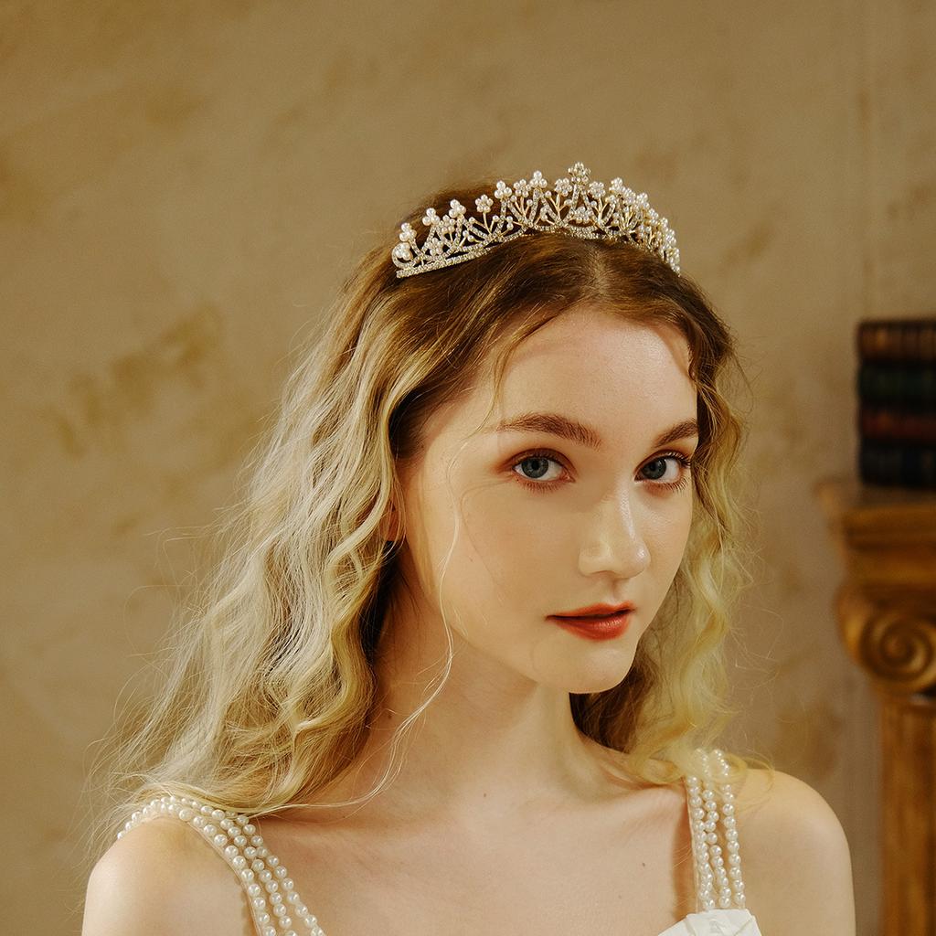 Wedding Jewelry Light Luxury Sweet Pearl Rhinestone Crown Birthday Party Tiara Wedding Dress Bridal Hair Accessories