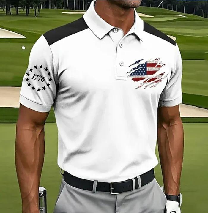 2026 New Men's American Flag 3D Printed Polo Shirt Summer Casual Short Sleeve Lapel Business Sports Top