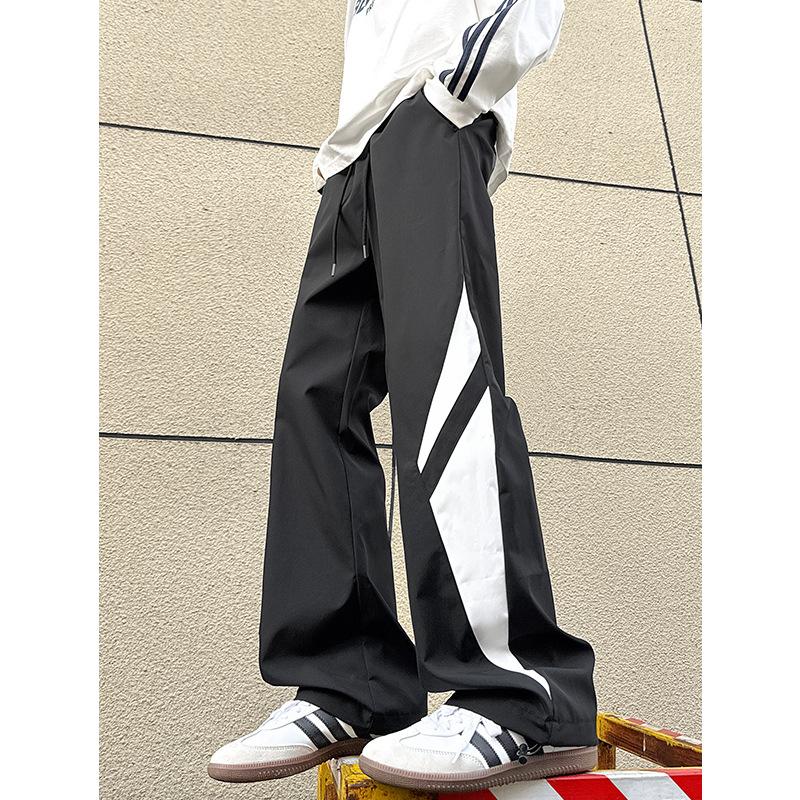 Autumn new splicing contrasting color floor pants men's loose drawstring wide-leg trousers teen casual trousers tide