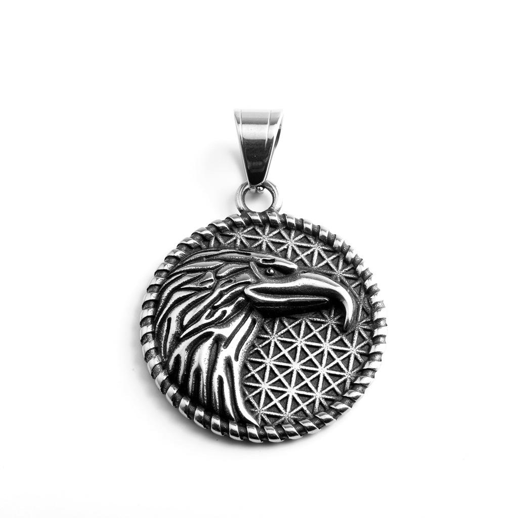 European Retro Stainless Steel Eagle Head Pendant Necklace for Men