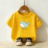Cartoon Whale Print Children's Daily Short Sleeved Tshirt Boys and Girls Round Neck Short Sleeved Casual Parent-child Top Summer